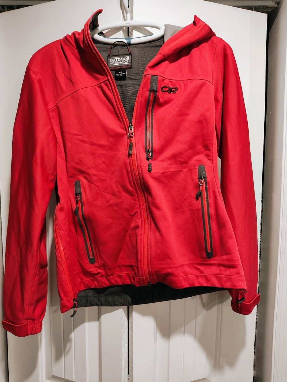 Outdoor Research Bright Red Hooded Kids Softshell Jacket